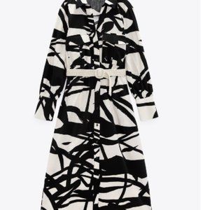 Zara Printed/Belted Midi Shirt waist Dress